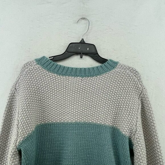 Roolee Sweater Womens Sz 3XL Cream Teal Green Colorblock Crew Neck Knit Pullover - Picture 8 of 12